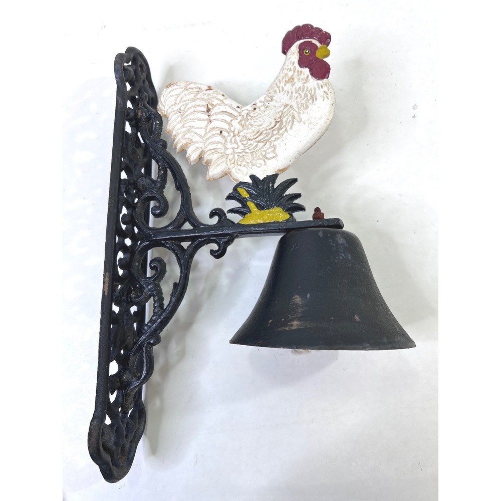 Vintage Cast Iron Rooster Dinner Bell Wall Mount Rustic Farmhouse Decor Black